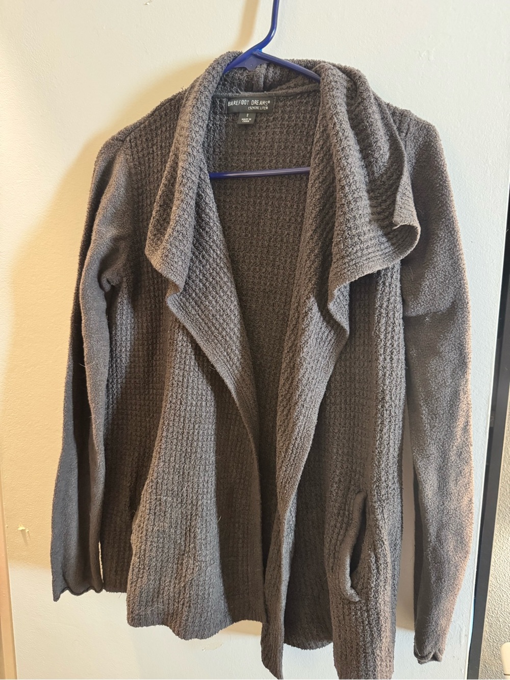 Barefoot Dreams Charcoal Gray Waffle Open-Front Cardigan